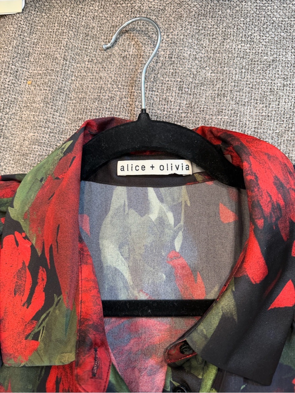 Alice + Olivia Black Shirt with Red Rose Print - Picture 2 of 2